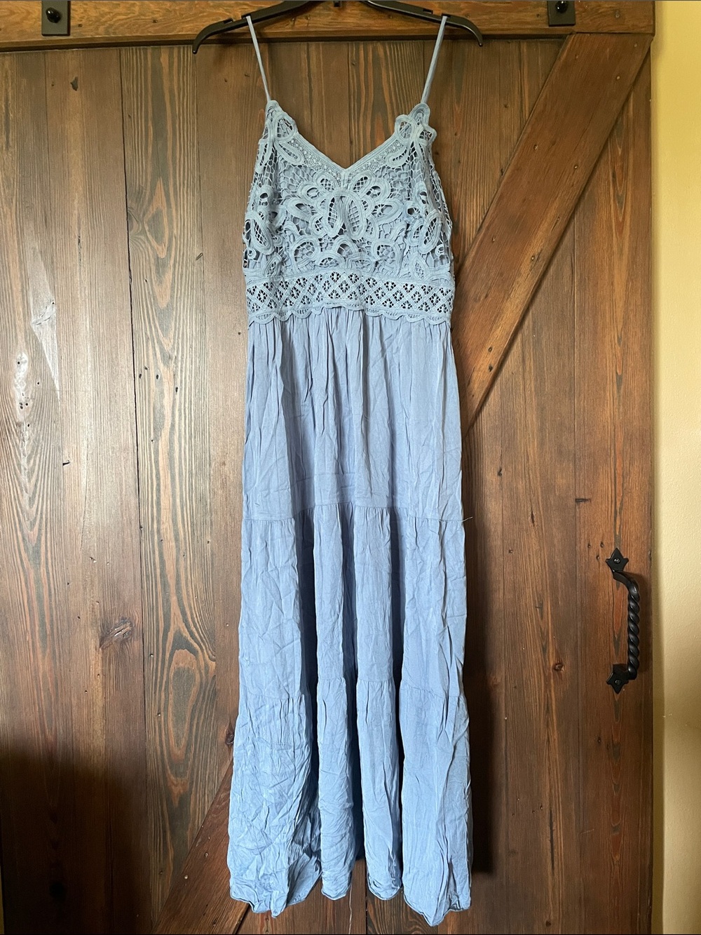 Light Blue Crochet Bodice Maxi Dress - Women